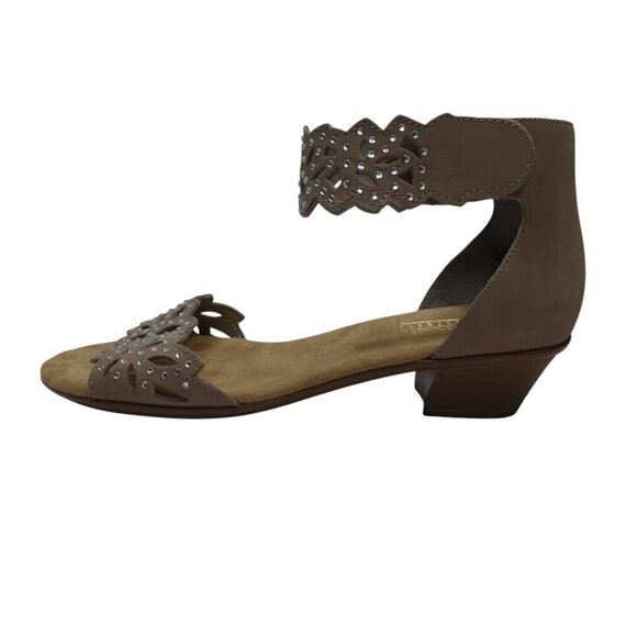 Reiker Rabea Taupe Leather Jeweled Open Toe Ankle Cuff Sandals Womens 37 US 7 - Picture 4 of 13